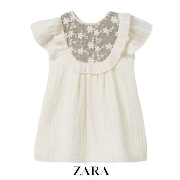 ZARA Kids | Ecru | FLORAL EMBROIDERED DRESS - Picture 1 of 4